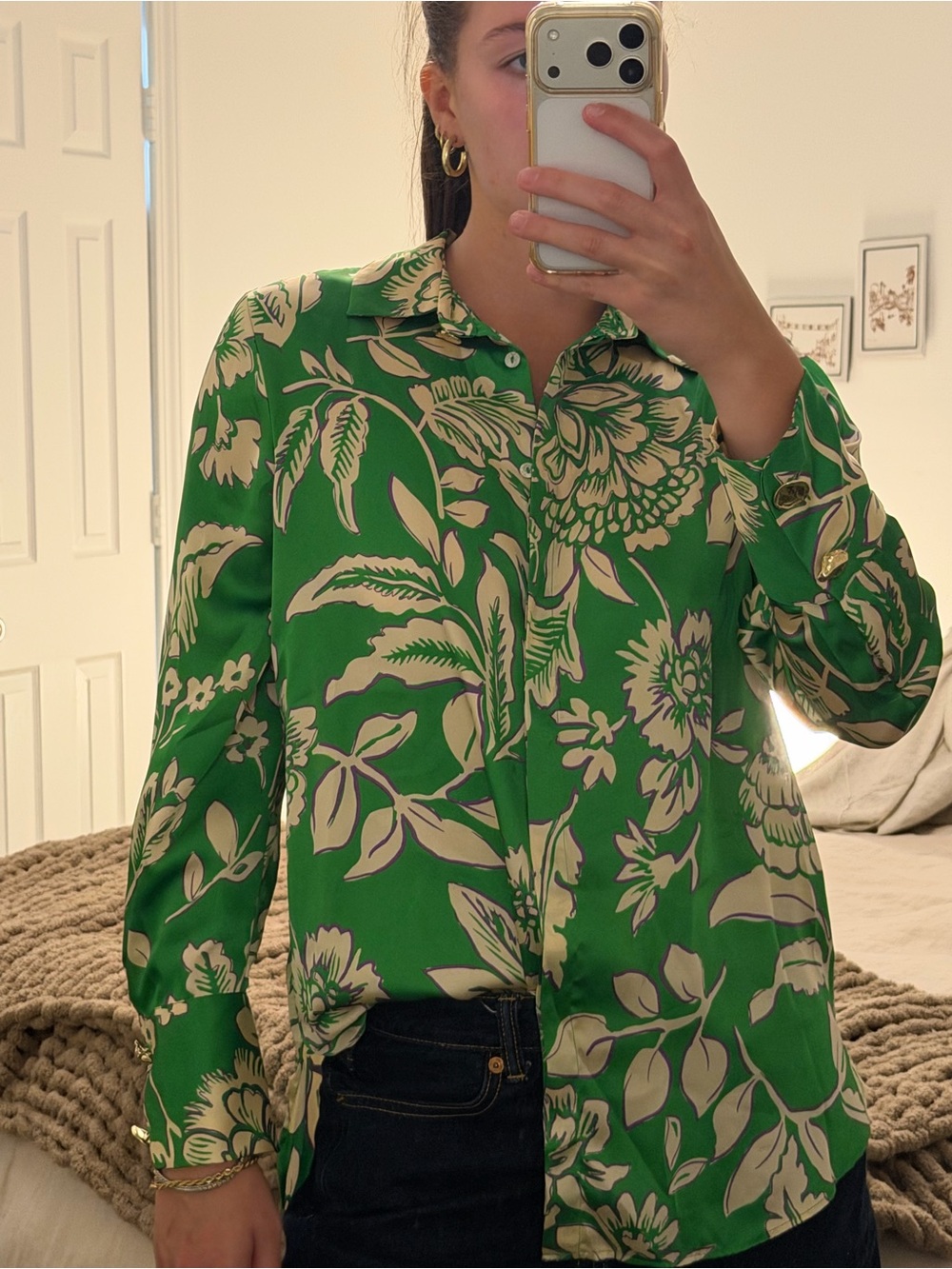 Green Floral Button-Up Shirt